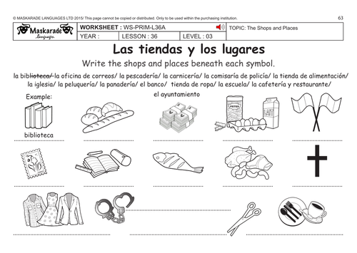 SPANISH KS2 Level 3 - KS3 (Year 7):  Shops and places