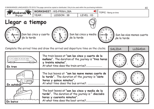 SPANISH KS2 Level 3 - KS3 (Year 7): Being on time/ Transport