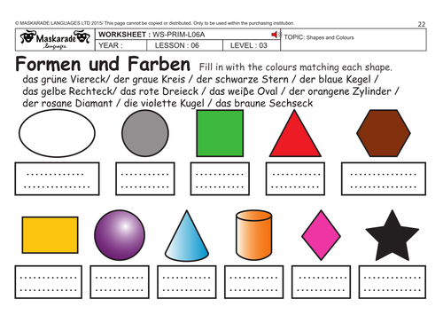 GERMAN KS2 Level 3 - KS3 (Year 7): Shapes and colours
