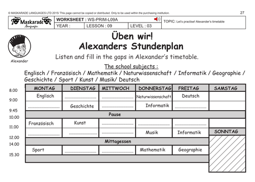 GERMAN KS2 Level 3- KS3 (Year 7): Timetable/ Weather forecast for the week