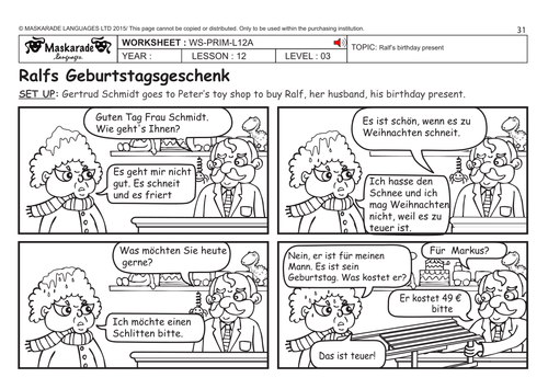 GERMAN KS2 Level 3 - KS3 (Year 7): Short story "Birthday present"