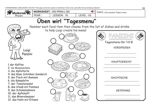 german ks2 level 3 ks3 year 7 eating out at the restaurant teaching resources