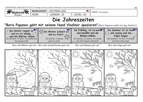 GERMAN KS2 Level 3 - KS3 (Year 7): The seasons/ Months of the  year/ Calendar festivities/ Easter