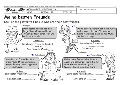 GERMAN KS2 Level 3 - KS3 (Year 7): Describing your friends