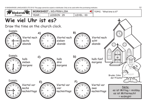 GERMAN KS2 Level 3 - KS3 (Year 7): What time is it?