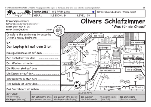 GERMAN KS2 Level 3 - KS3 (Year 7): Oliver's bedroom/ Role-play: Penny cleans her house