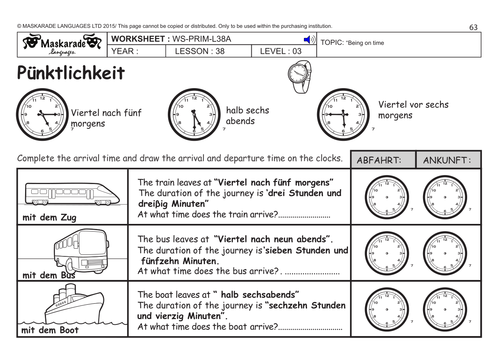 GERMAN KS2 Level 3 - KS3 (Year 7): Being on time/ Transport