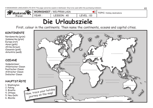 GERMAN KS2 Level 3 - KS3 (Year 7): Holiday destinations/ What's in your suitcase?