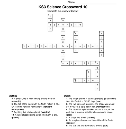 KS3 Science Bumper Fun Crossword Megapack. 10 Sets of 10 Included (with answers) 