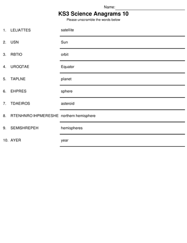 KS3 Science Bumper Fun Anagram Megapack. 9 Sets of 10 Included (with answers) 