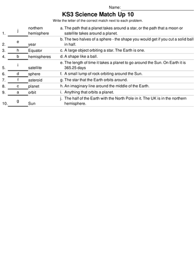 KS3 Science Bumper Fun Match Up Megapack. 10 Sets of 10 Included (with answers) 