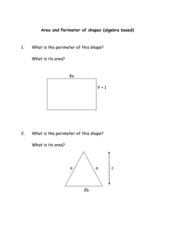 Area and Perimeter of shapes - algebra based