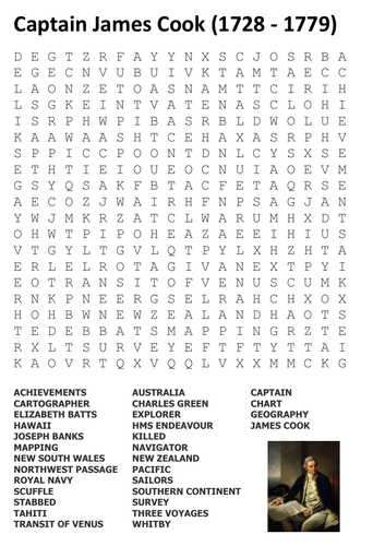 Captain James Cook Word Search