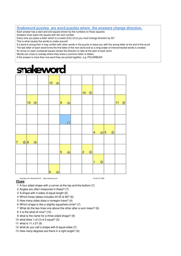 Snakeword Puzzle - Maths 1
