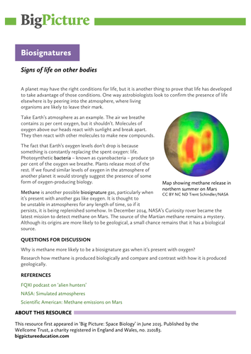 How would you test for life? - Information sheet