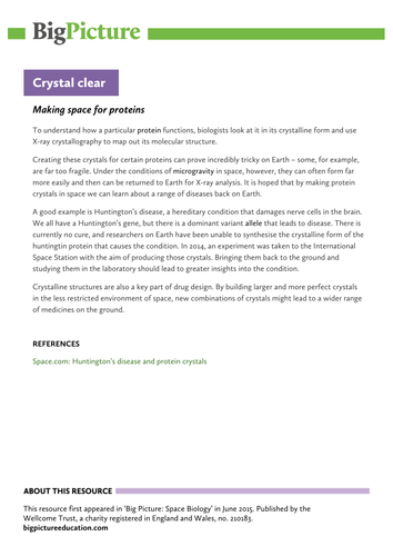 Protein structure experiments in space