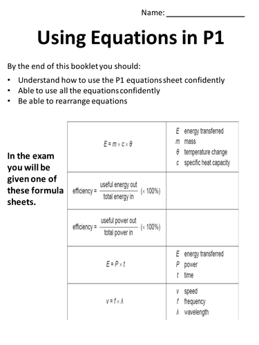 maths practice for core physics (AQA formula sheet included)