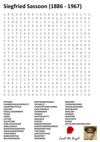 Siegfried Sassoon Word Search