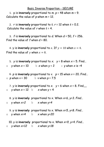 Inverse Proportion - y=k/x only