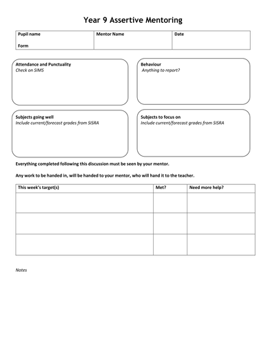 Assertive Mentoring weekly meeting record