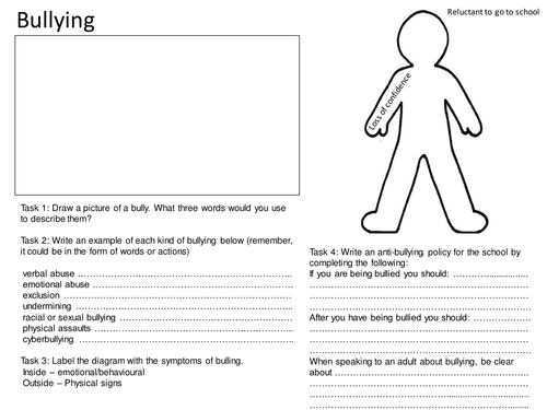 bullying worksheet teaching resources