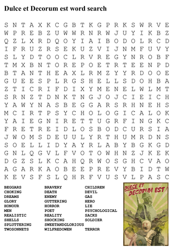 World War One Poetry Word Search Pack