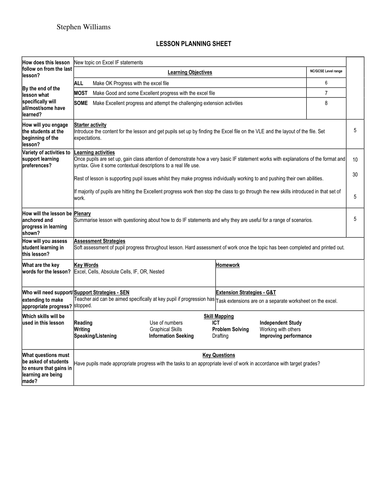 Excel Task file for teaching IF statements - includes logical operands and nested