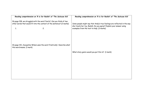 The Suitcase Kid  6x reading comprehensions