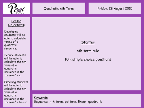 Quadratic sequences worksheet pdf image