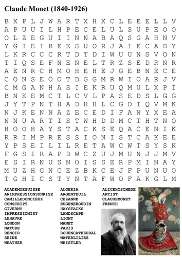 Claude Monet Word Search