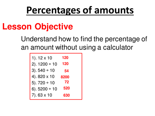 Percentages of amounts