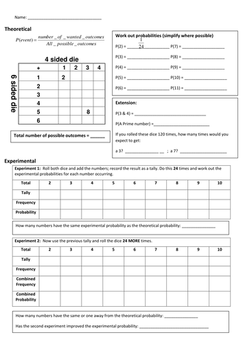 Theoretical and experimental probability