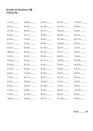 Times Tables Booklet 49 pages