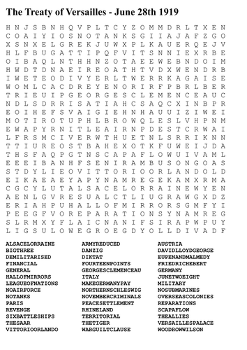 The Treaty of Versailles Word Search