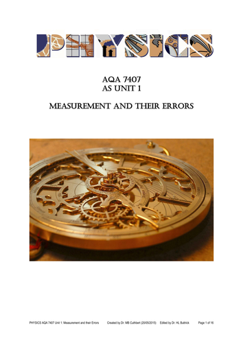 New Physics Alevel (2015) Unit 1 Measurements and their Errors 
