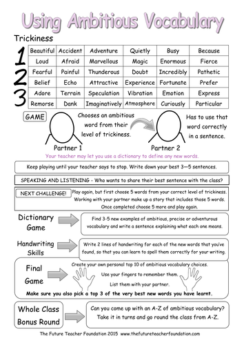 ks2 wow words ambitious vocabulary vcop games and activities to