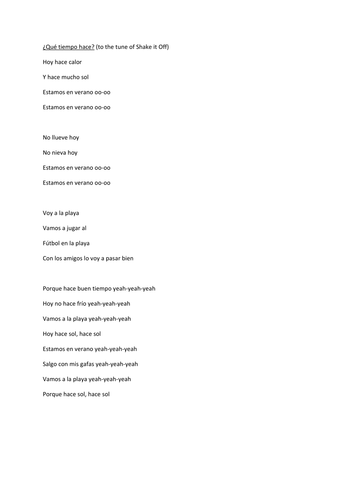 Spanish weather song - tune of Shake it Off (Taylor Swift)