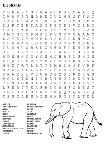 Elephants Word Search and Color by sfy773 - Teaching Resources - Tes