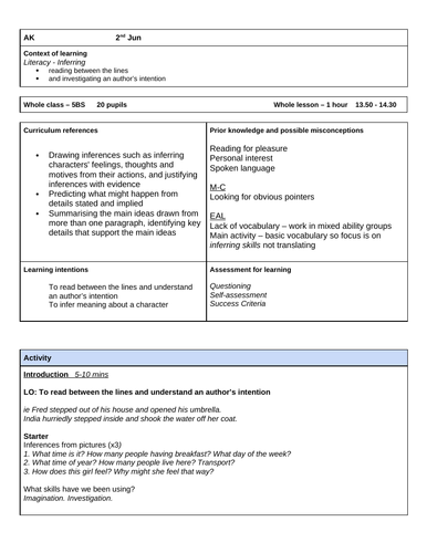 Inferring Literacy Lesson Plan and Ppt | Teaching Resources