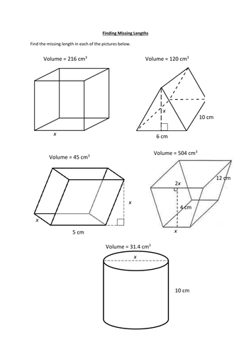 Finding missing lengths from volumes
