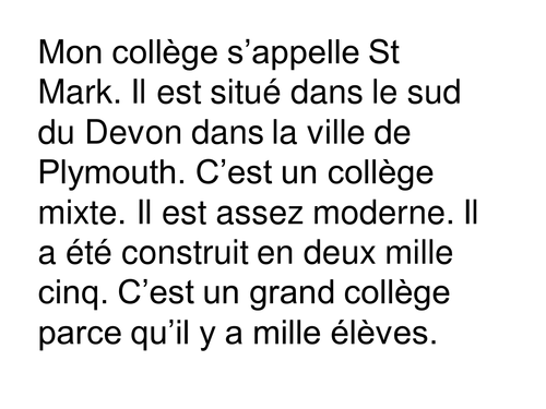 Dictée Mon college / Dictation My School