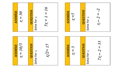 Solving Equations Treasure hunt