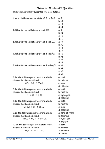 Oxidation Number- 20 Multiple Choice Questions. For 2015 A-Level chemistry
