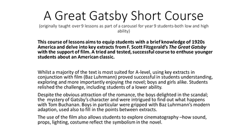 SOW The Great Gatsby -short course 