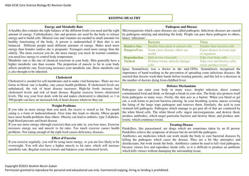 Concise GCSE AQA [B1] Core Biology Revision Guide [8 Pages] | Teaching ...