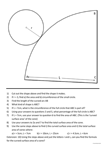 Surface Area of Cone Derivation WITH ANSWERS | Teaching Resources