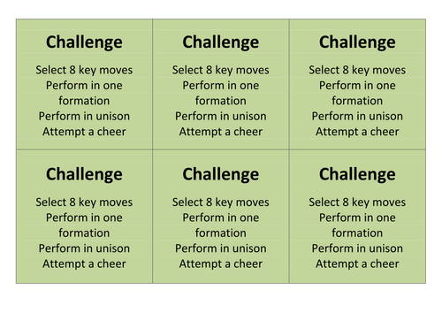 Cheerleading task cards