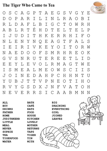The Tiger Who Came to Tea Word Search 