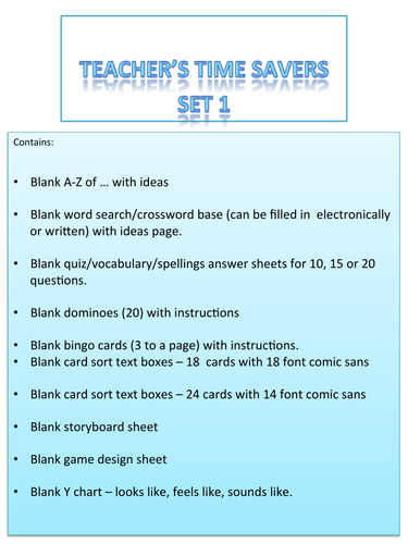 Blank Time Saving Activities/Games/Resources