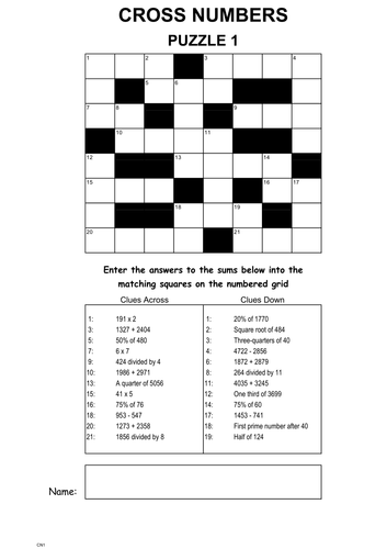 CROSS NUMBERS PUZZLES